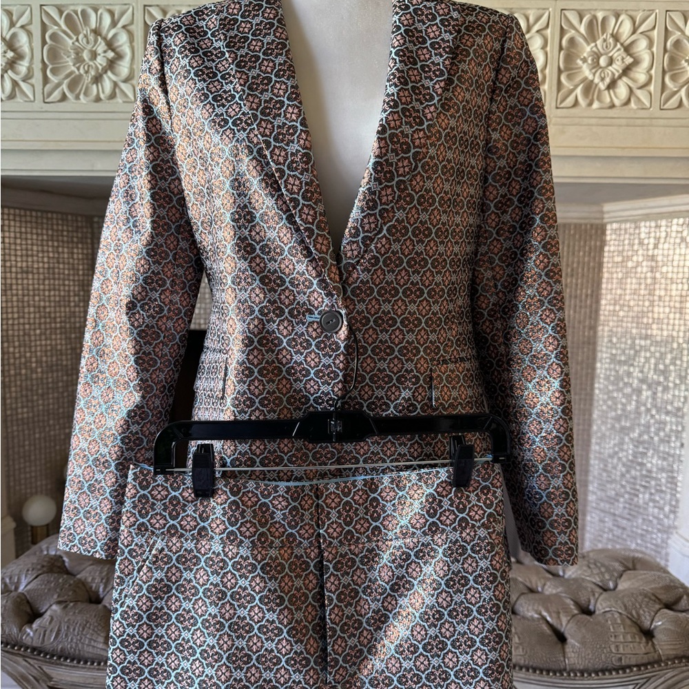 shiny metallic print blazer and shorts set